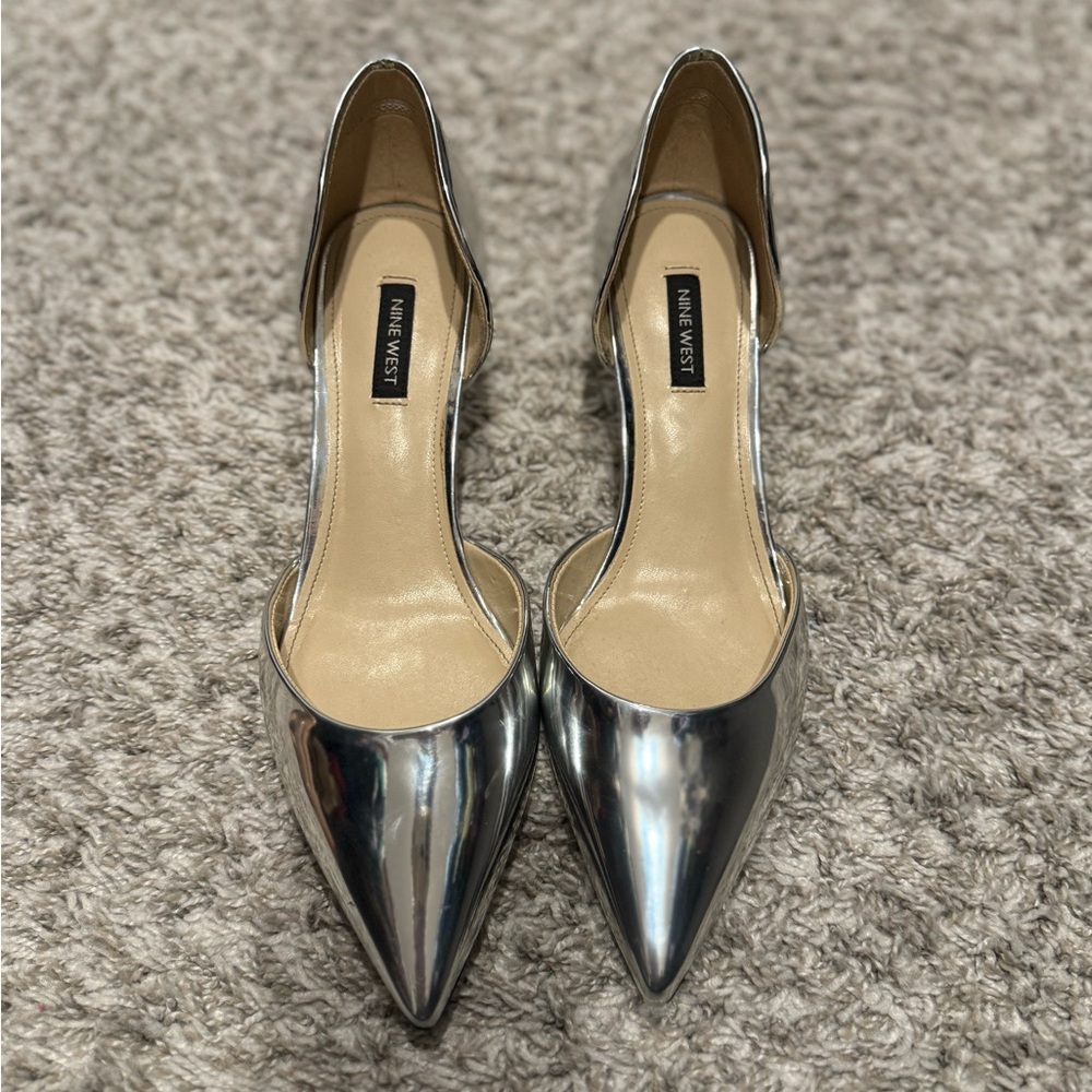 Nine West Metallic Silver Heels